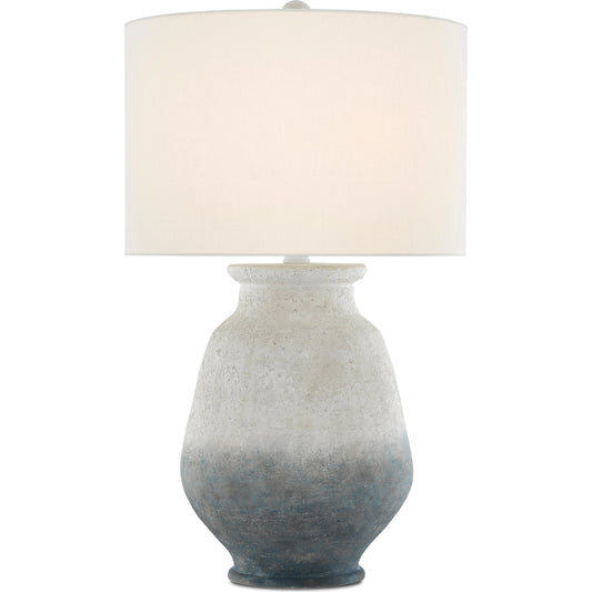 Cazalet Table Lamp by Currey and Company in ash ivory, blue, acrylic white. Made from terracotta, wrought iron in a eclectic & global style.