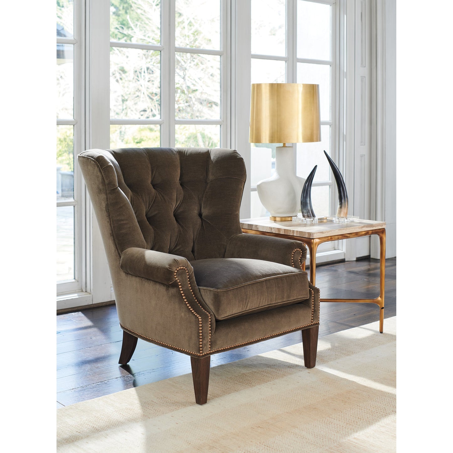 004 SI-1823453 | Additional Silo | Menlo Park End Table by Lexington in maritime brass. Made from unique in a transitional style.
