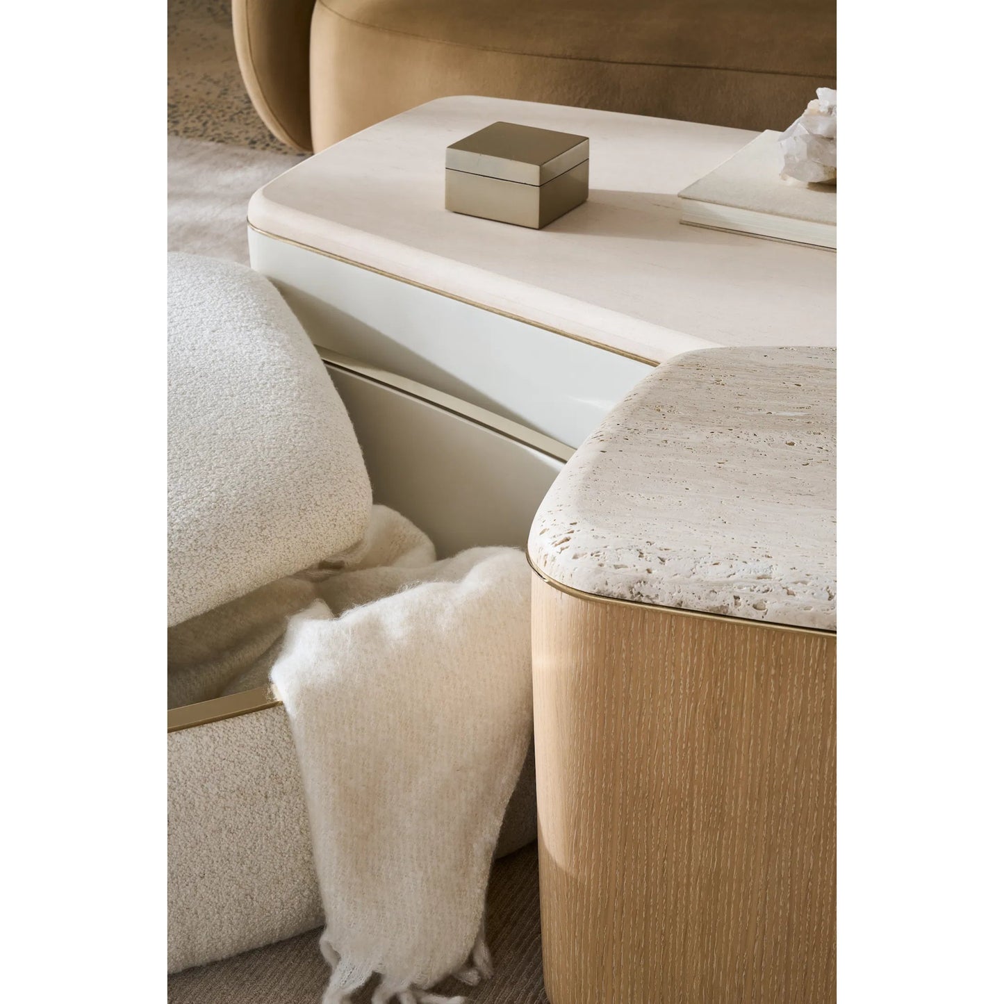 007 SI-2370835 | Lifestyle | Serir Large Cocktail Table by Caracole in sun drenched oak, whisper of gold. Made from unique in a transitional style.