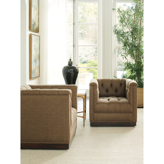 Fremont Swivel Chair by Lexington in dark mocha. Made from unique in a traditional style.