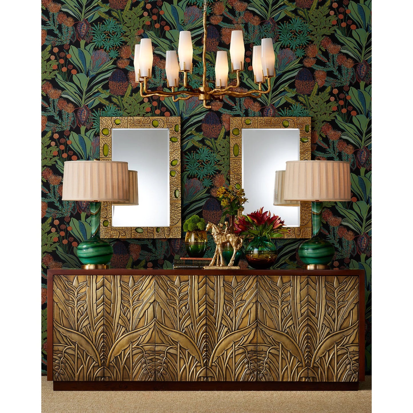 008 SI-2191763 | Lifestyle | Lamartine Table Lamp by Currey and Company in green, antique brass. Made from glass, metal in a modern style.
