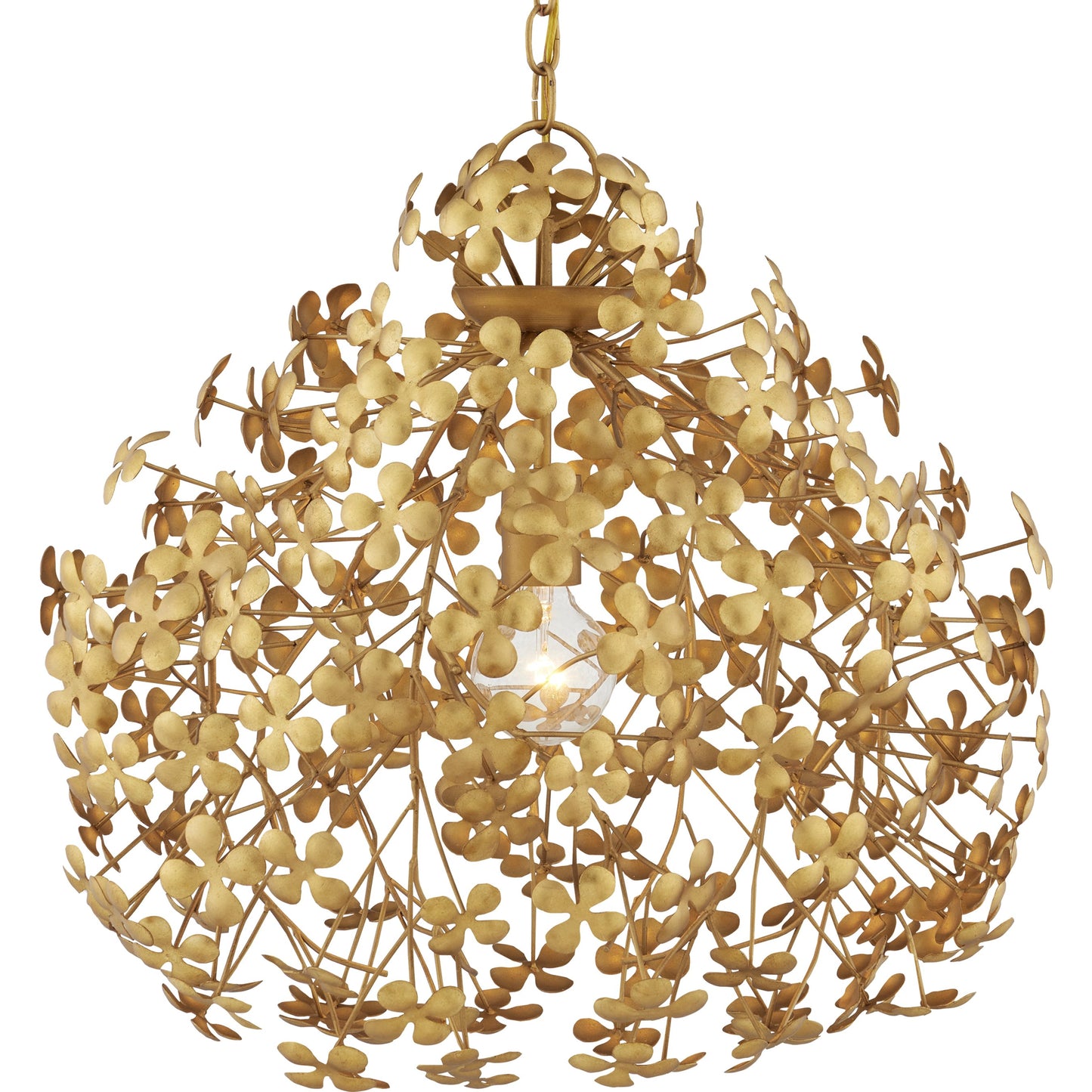 001 SI-2007704 | Primary Silo | Cloverfield Pendant by Currey and Company in contemporary gold leaf. Made from wrought iron in a modern style.