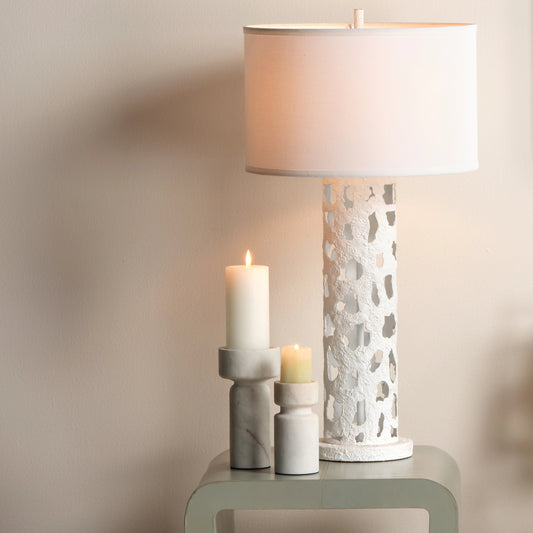 Apollo Candleholder by Jamie Young in white. Made from marble in a modern style.