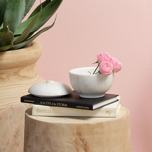 Bennett Storage Bowl by Jamie Young in white. Made from marble in a modern style.