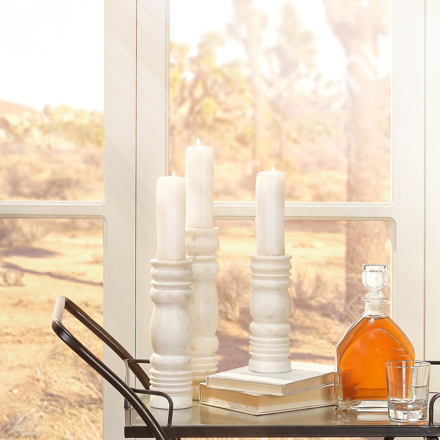 007 SI-1961267 | Lifestyle | Monument Candlesticks by Jamie Young in white. Made from marble in a modern style.