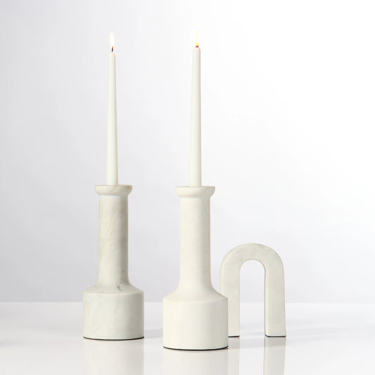 Trumpet Candlesticks by Jamie Young in white. Made from marble in a modern style.