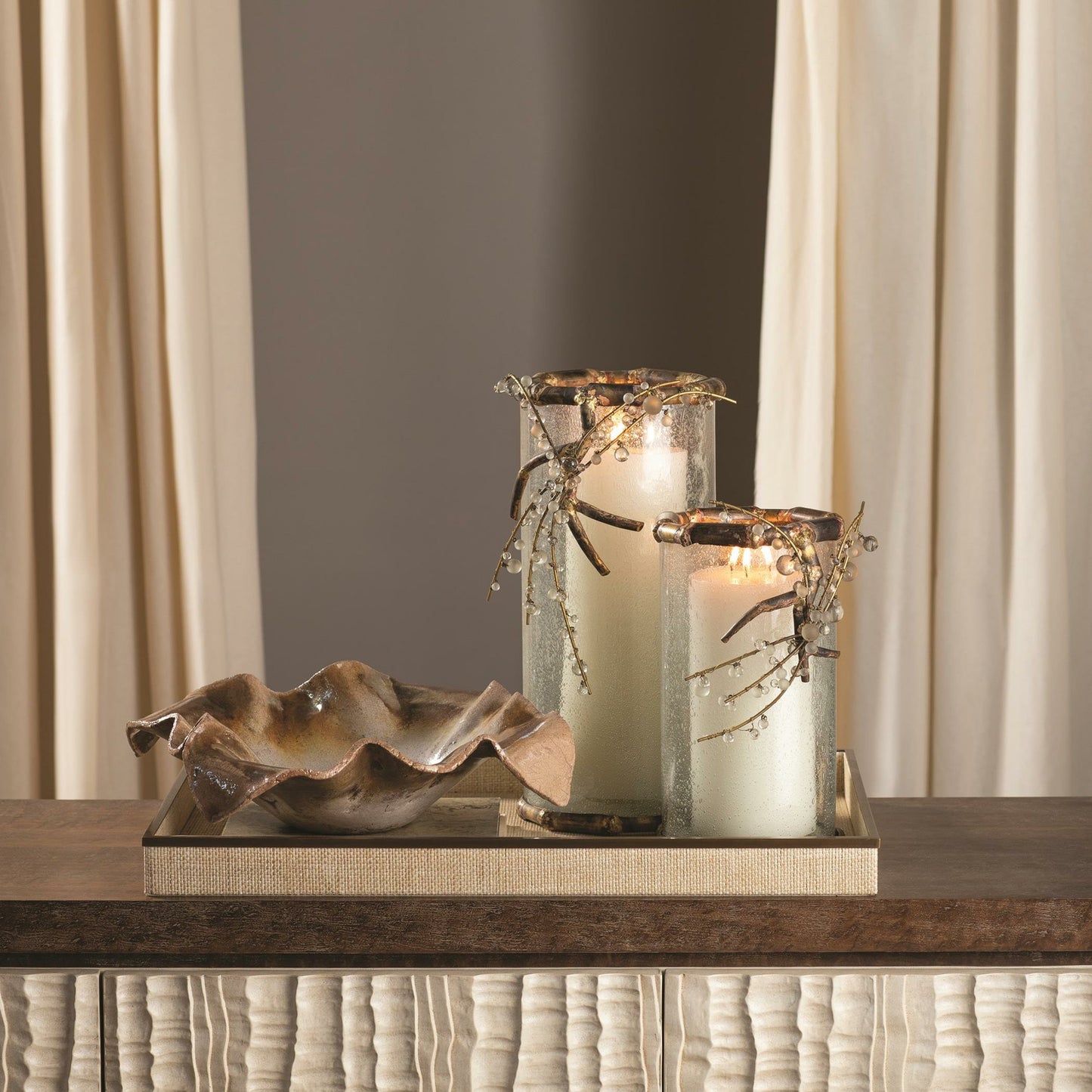 006 SR-827752 | Lifestyle | Folded Ripple Bowl by Global Views in raku. Made from ceramic in a eclectic & global style.