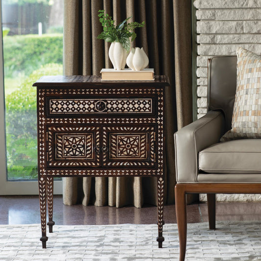 Bhawana Chest by Global Views in medium wax stain. Made from teak, mop inlay in a eclectic & global style.