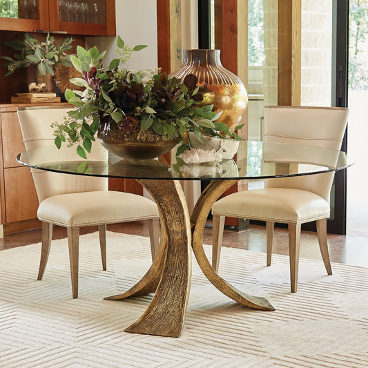 Lotus Dining Table Base by Global Views in antique gold, bronze. Made from cast iron in a modern style.