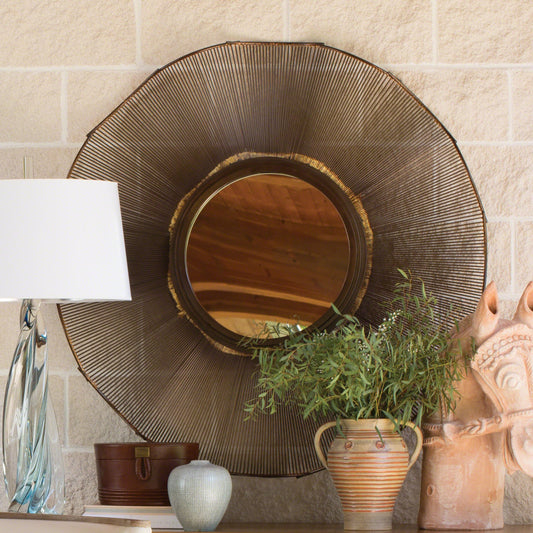 Prairie Mirror by Global Views in bronze. Made from iron, mirror in a transitional style.