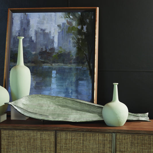 Palm Seed Pod by Global Views in nickel. Made from aluminum in a coastal style.