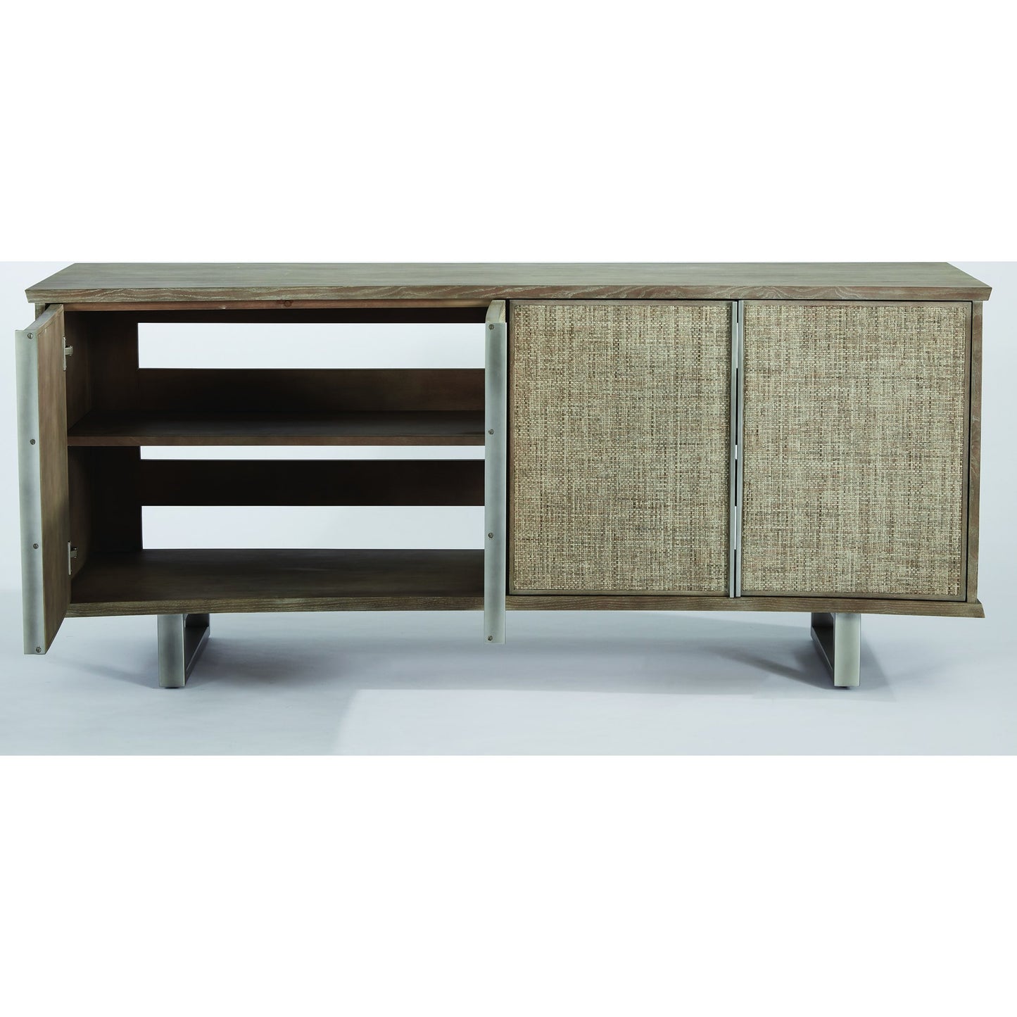 005 SR-701079 | Additional Silo | Delphi Media Cabinet by Global Views in gray cerused ash, pewter, acacia, ash. Made from ash, mdf, stainless steel, grasscloth in a modern style.