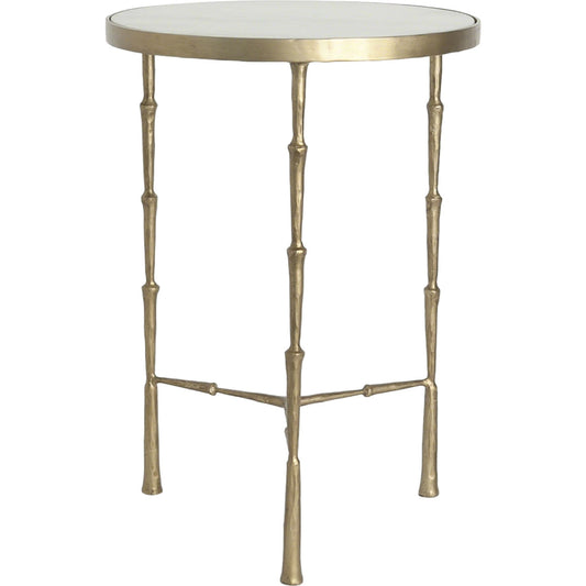 Spike Accent Table by Global Views in antique brass with white marble. Made from iron, 15 mm thick white marble in a eclectic & global style.