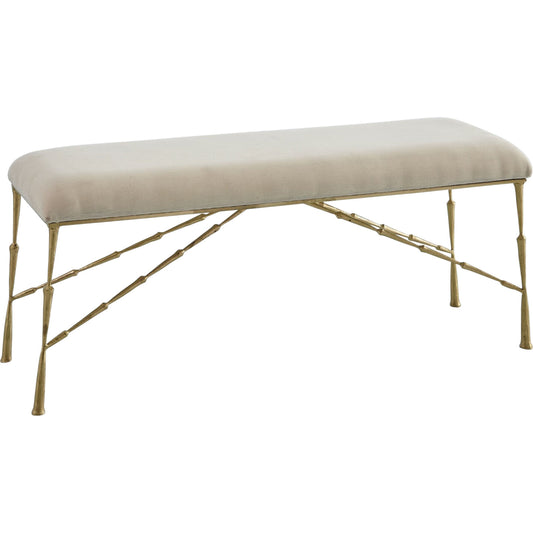 001 SR-893152 | Primary Silo | Spike Bench with Muslin Cushion by Global Views in antique brass. Made from iron in a transitional style.