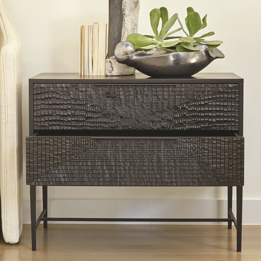 Kyoto Chest by Global Views in jagged gmelina black, wbi. Made from gmelina, mdf, metal in a modern style.