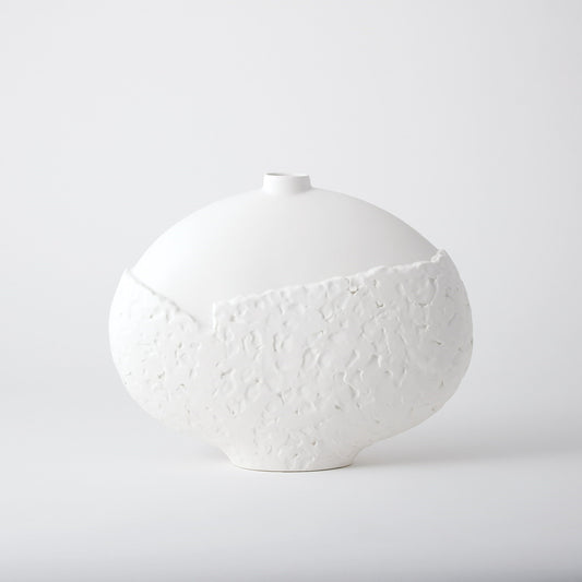 Asymmetrical Stipple Vase by Global Views in matte white. Made from ceramic in a coastal style.