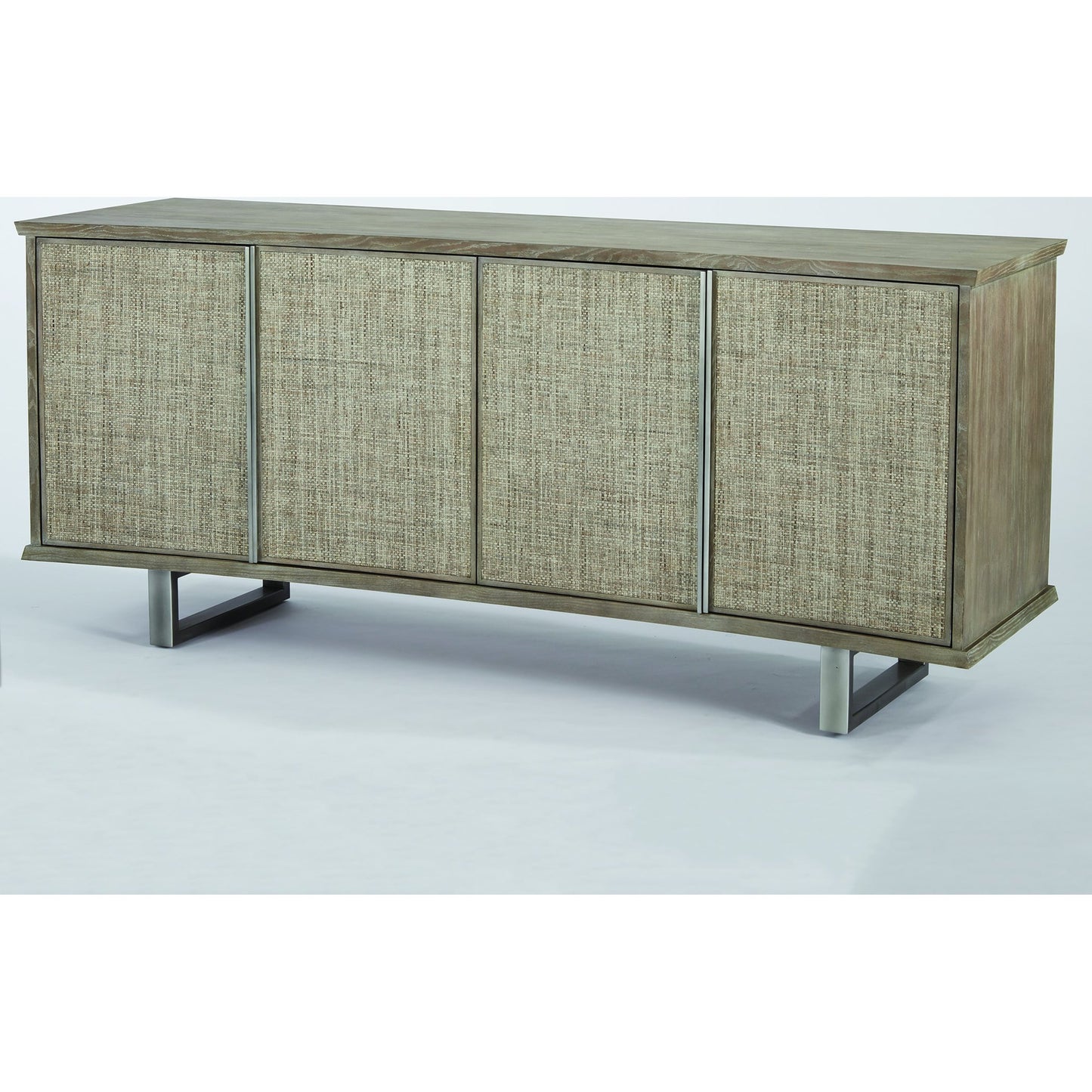 009 SR-701079 | Unknown | Delphi Media Cabinet by Global Views in gray cerused ash, pewter, acacia, ash. Made from ash, mdf, stainless steel, grasscloth in a modern style.