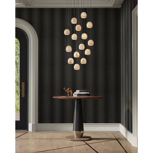 Lazio 3-LIGHT Multi-Drop Pendant by Currey and Company in natural, painted silver. Made from alabaster, metal in a transitional style.