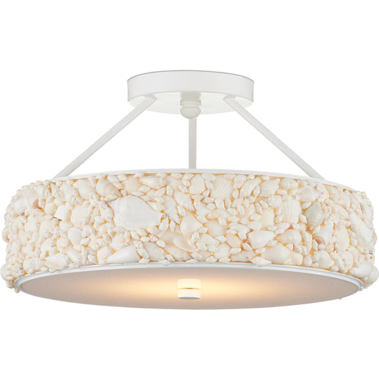 Turbinella Semi-Flush Mount by Currey and Company in natural, sugar white, white. Made from shells, wrought iron, acrylic in a modern style.