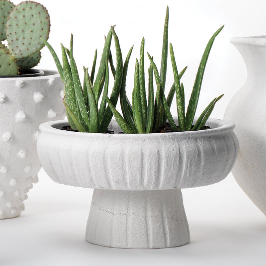 Aegean Pedestal Bowl by Jamie Young in matte white. Made from ceramic in a cottage & farmhouse style.