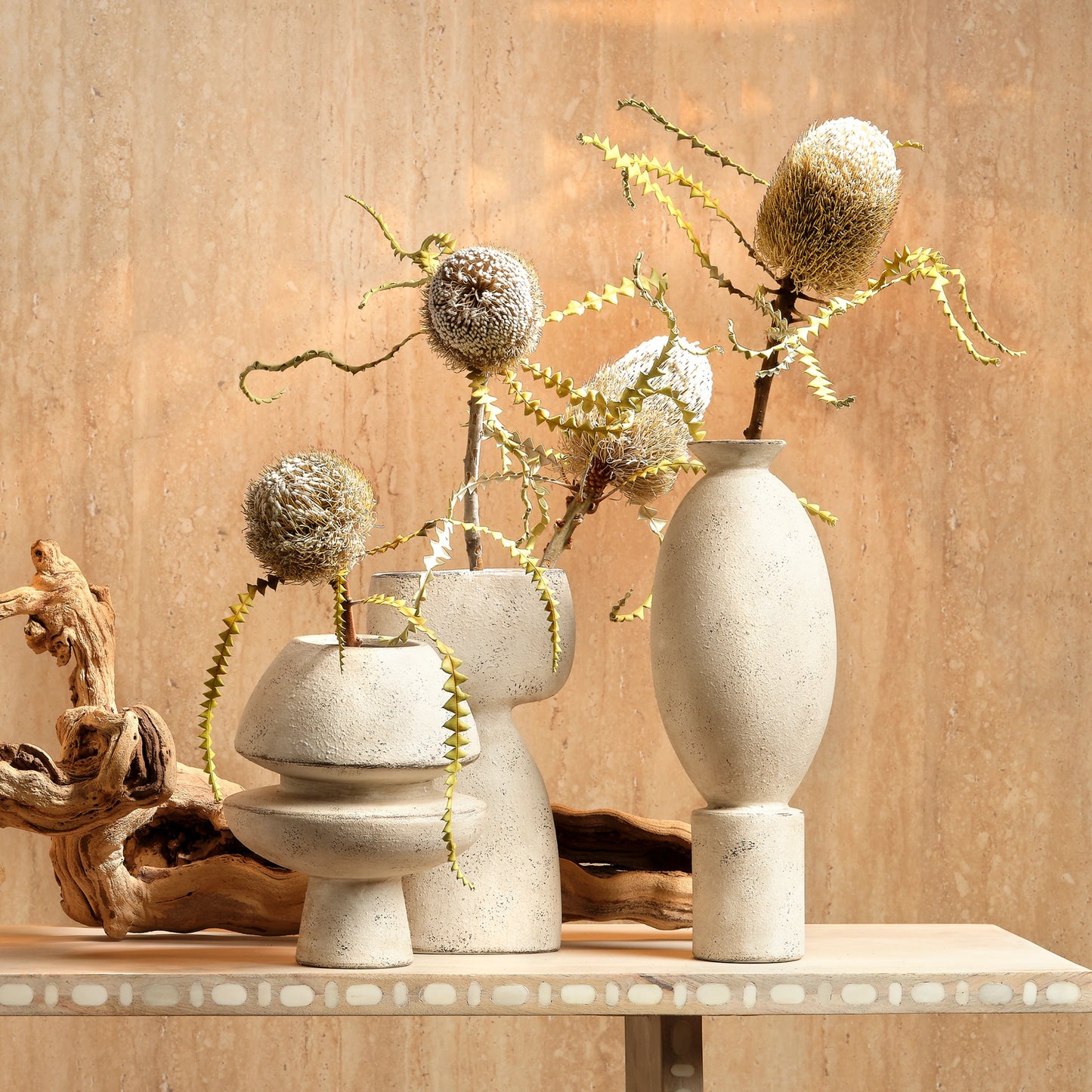 010 SI-1822170 | Lifestyle | Anatomy Decorative Vase by Jamie Young in off white. Made from ceramic in a modern style.