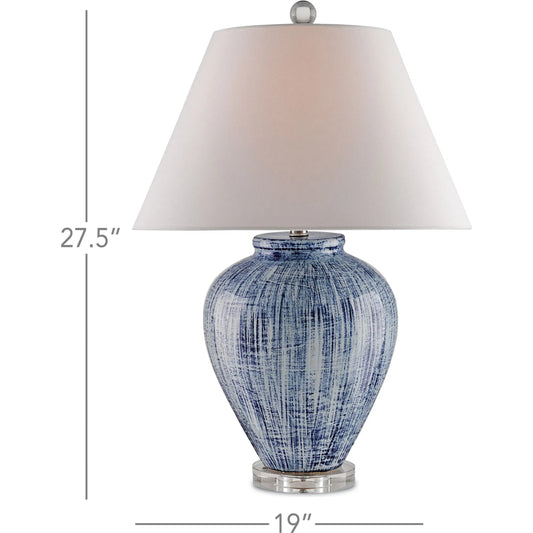 Malaprop Table Lamp by Currey and Company in blue, white. Made from ceramic, acrylic in a coastal style.