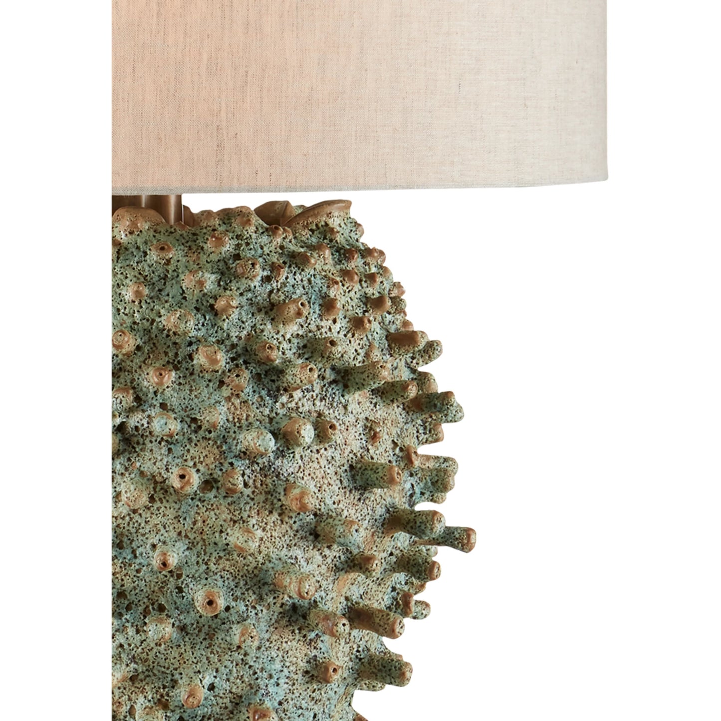 005 SI-1894546 | Closeup | Sea Urchin Table Lamp by Currey and Company in sunken green. Made from ceramic in a coastal style.