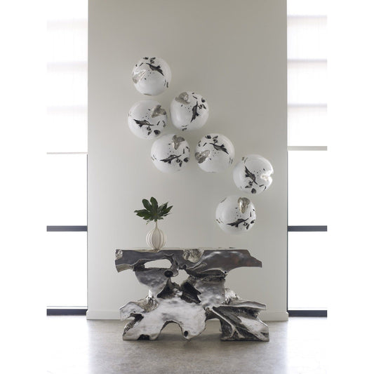 Cast Root Wall Ball by Phillips Collection in white, silver. Made from resin in a modern style.