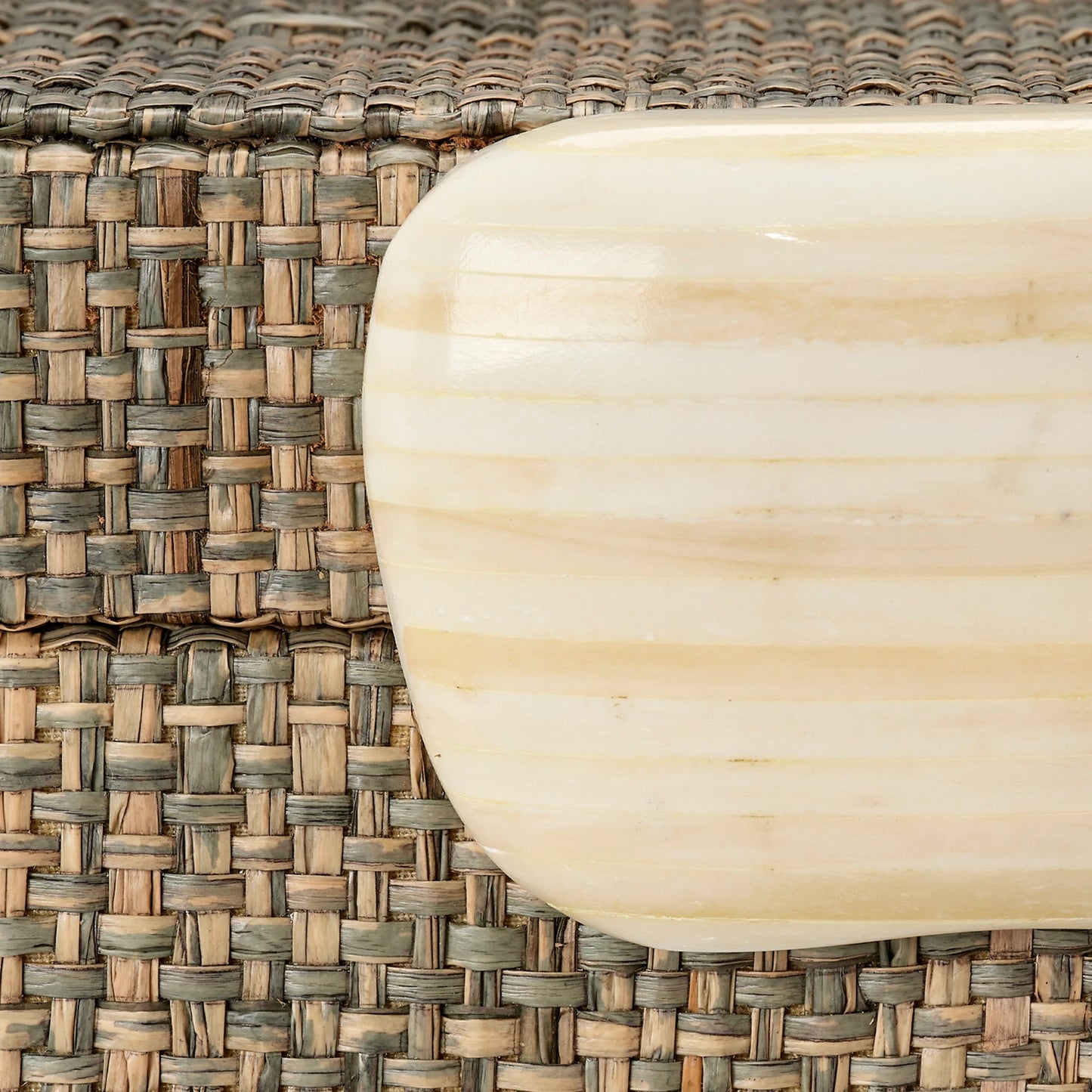 007 SI-2146416 | Closeup | Eden Box by Jamie Young. Made from raffia, ox bone, chambrey in a cottage & farmhouse style.