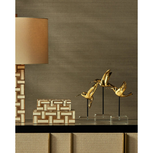 Hummingbirds Set by Currey and Company in gold, black, clear. Made from bronze, metal, acrylic in a modern style.