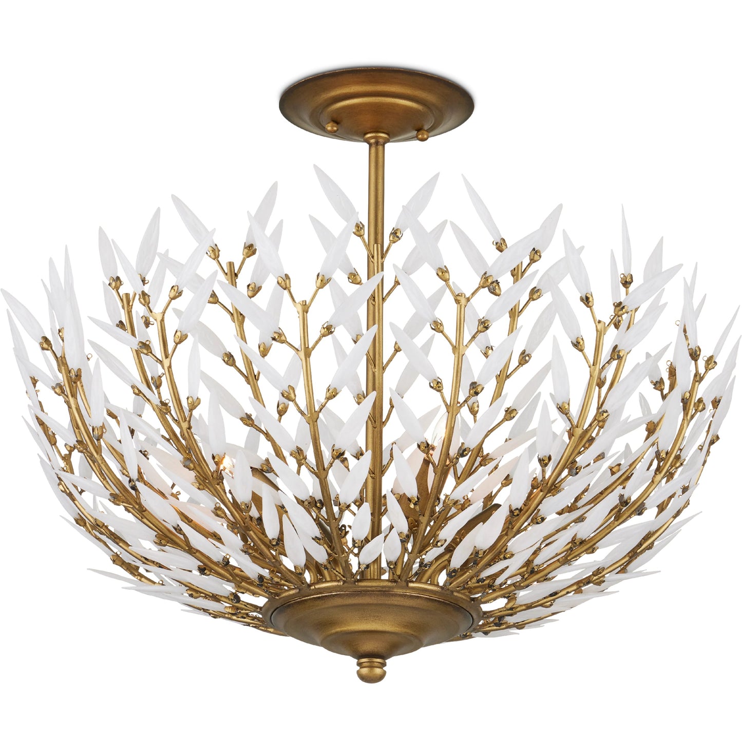 003 SI-2191776 | Additional Silo | Magnum Opus Semi-Flush Mount by Currey and Company in brass, white. Made from wrought iron, glass in a modern style.