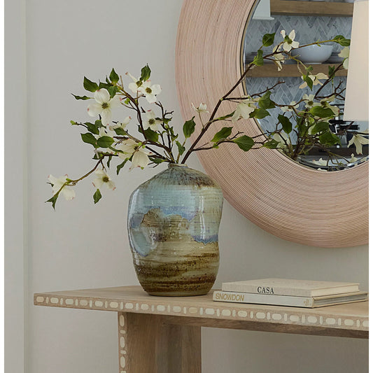 Granada Vessel by Jamie Young in blue and reactive blue, natural, purple glaze. Made from ceramic in a modern style.