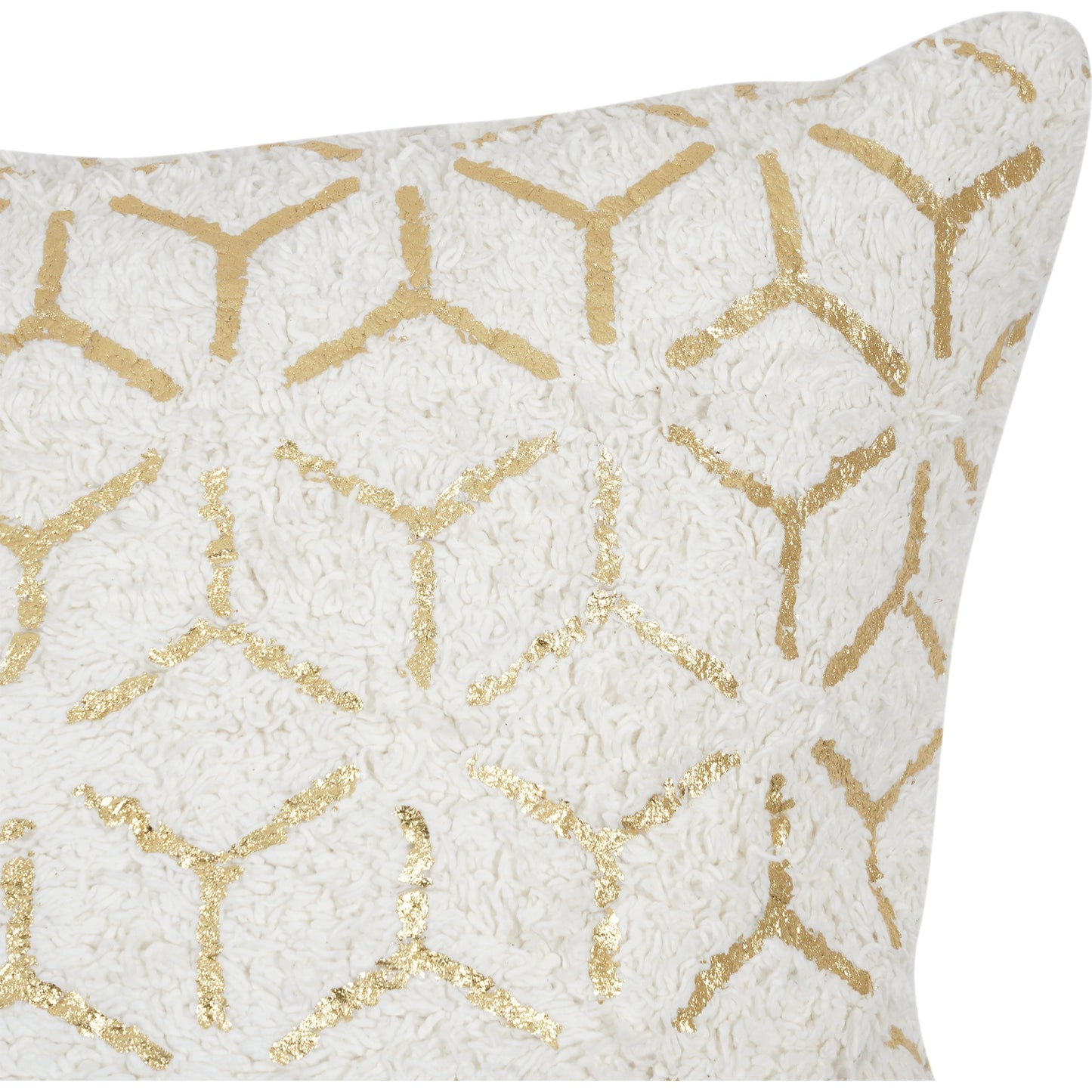 002 SI-2030337 | Closeup | Grand Canyon Geometric Foil Cotton Pillow by Pasargad Home in white. Made from cotton in a modern style.
