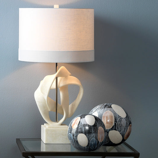 Painted Sphere by Jamie Young in cream, white, black. Made from ceramic in a modern style.