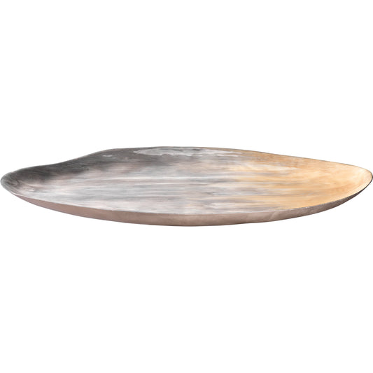 Palette Oval Tray by Jamie Young in gray. Made from metal in a coastal style.