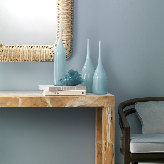 Pixie Decorative Vases by Jamie Young in periwinkle blue glass. Made from glass in a coastal style.