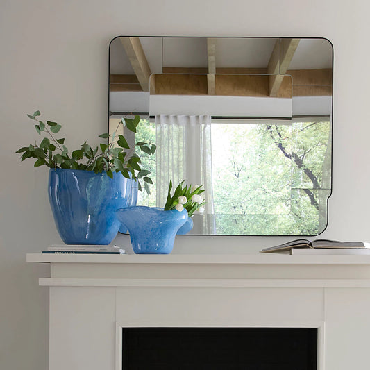 Puddle Vase by Jamie Young in blue and blown blue glass. Made from glass in a eclectic & global style.