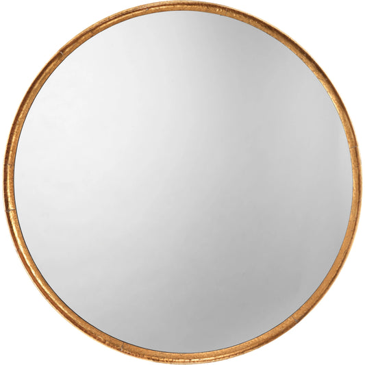011 SR-708060 | Primary Silo | Refined Round Mirror by Jamie Young in gold leaf. Made from iron with mdf mirror backing in a modern style.