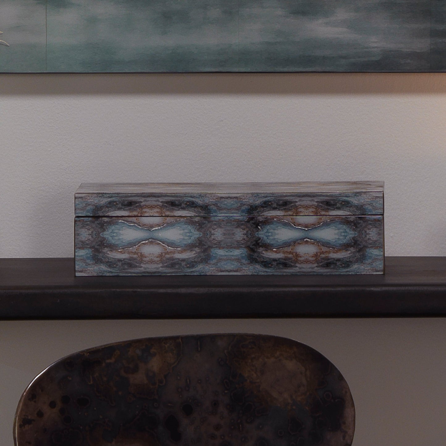 008 SR-867184 | Lifestyle | Rorschach Long Box by Jamie Young in indigo blue lacquer. Made from mdf in a eclectic & global style.