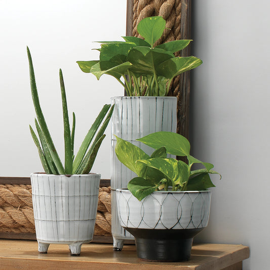 Striae Vessels by Jamie Young in cream, dark gray. Made from ceramic in a modern style.