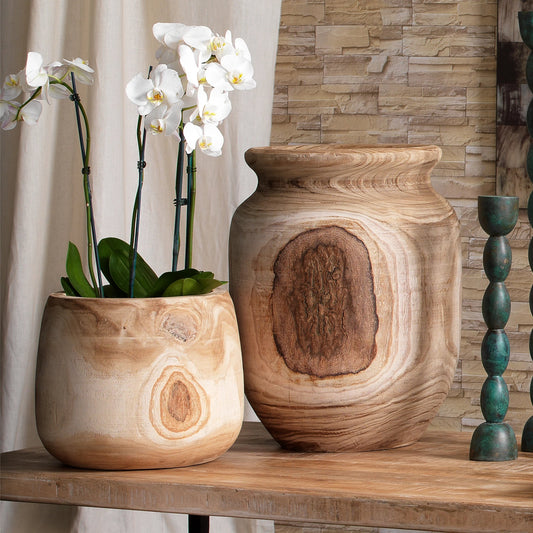 Topanga Wooden Vase by Jamie Young in natural wood. Made from wood in a rustic style.