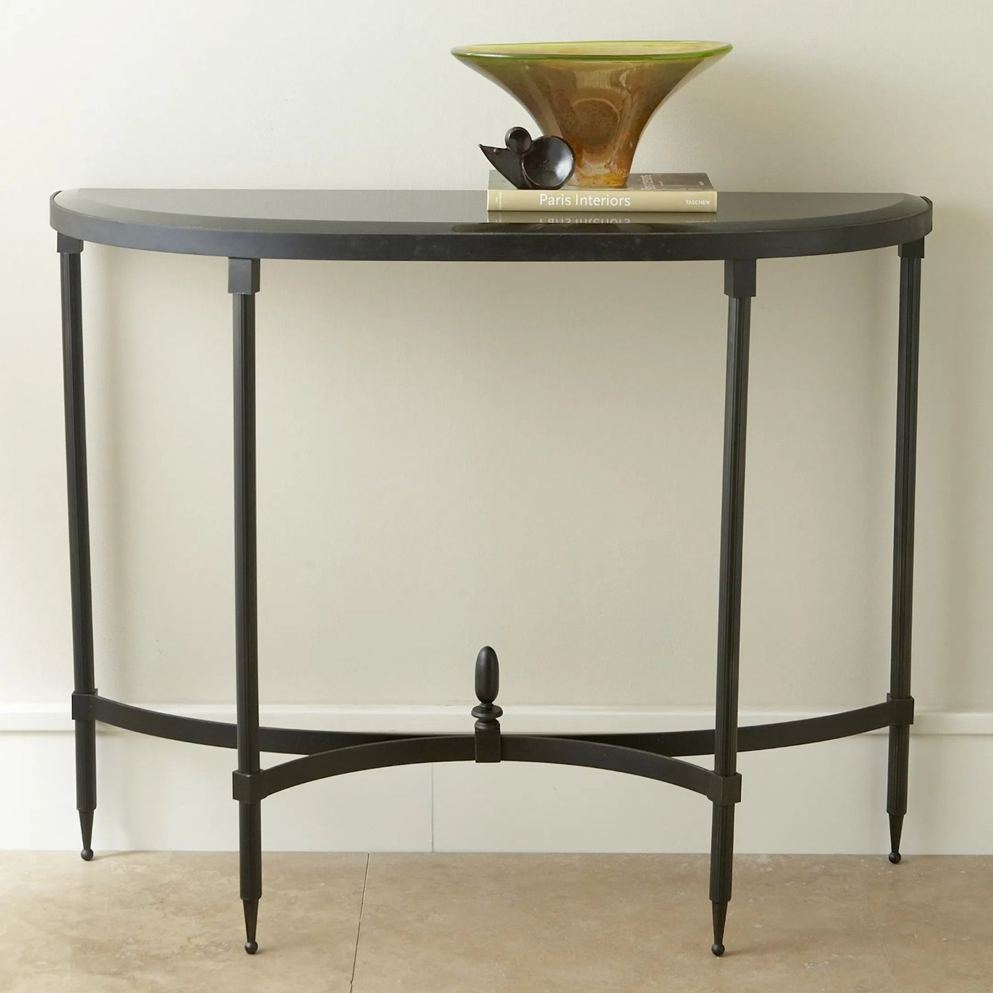 004 SR-701238 | Lifestyle | Fluted Collection Console by Global Views in statuary bronze. Made from iron, granite in a traditional style.