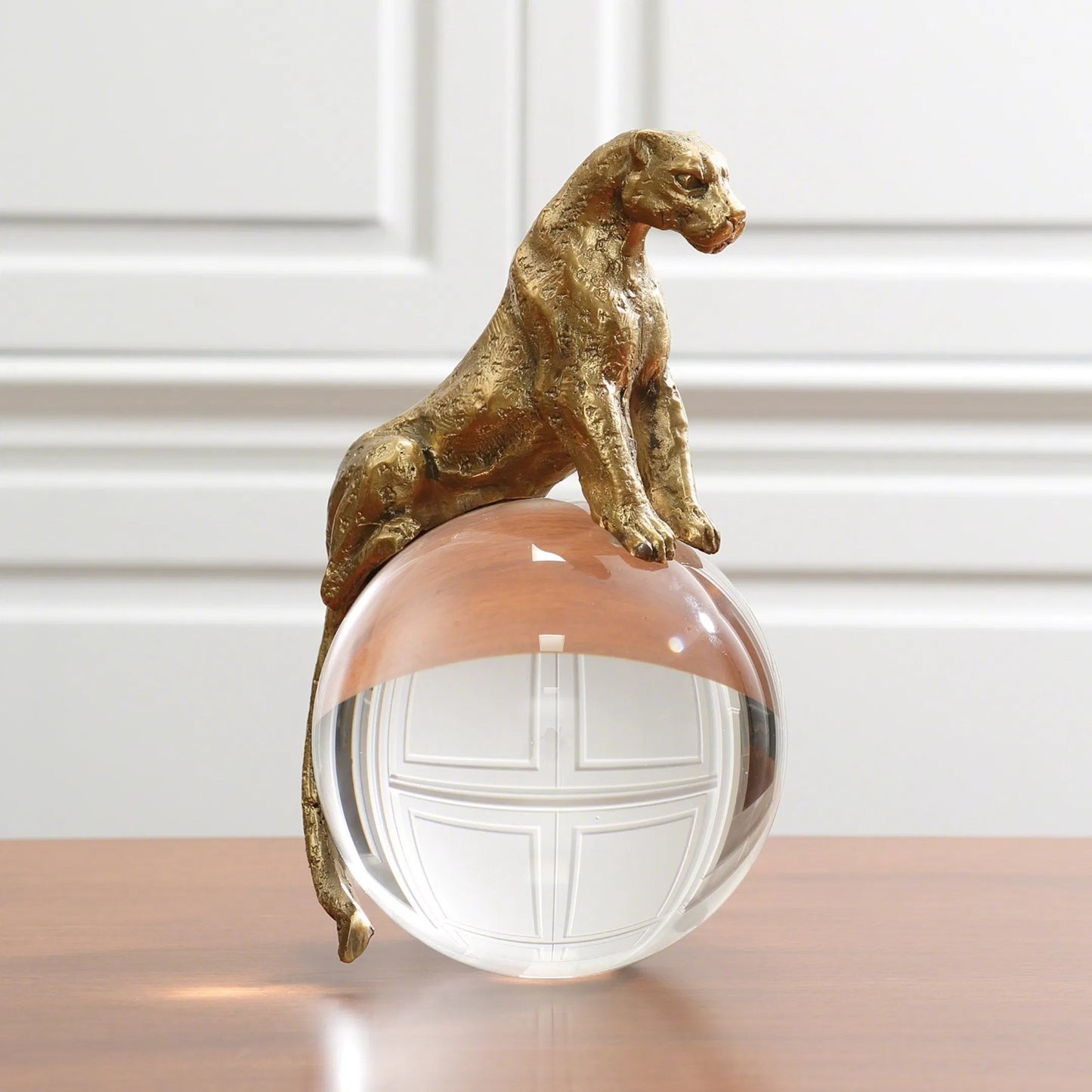 003 SR-701473 | Lifestyle | Jaguar on Crystal Ball by Global Views. Made from brass, crystal in a eclectic & global style.