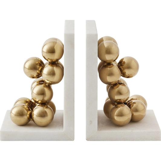 001 SI-2523887 | Primary Silo | Sphere Bookends by Global Views in brass. Made from faux gold ball, white marble in a modern style.