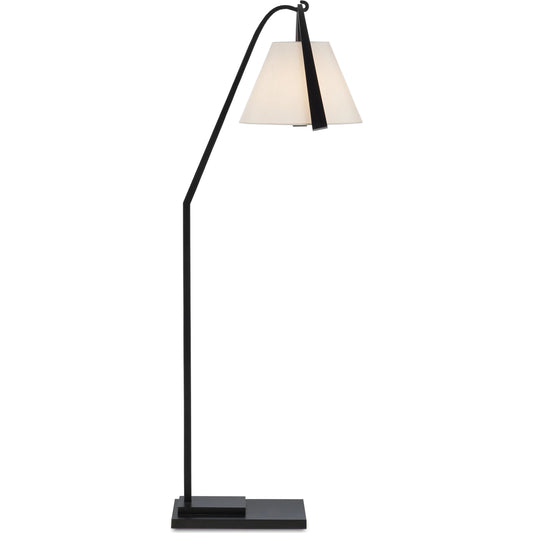 Frey Floor Lamp by Currey and Company in satin black, brushed brown. Made from metal in a modern style.