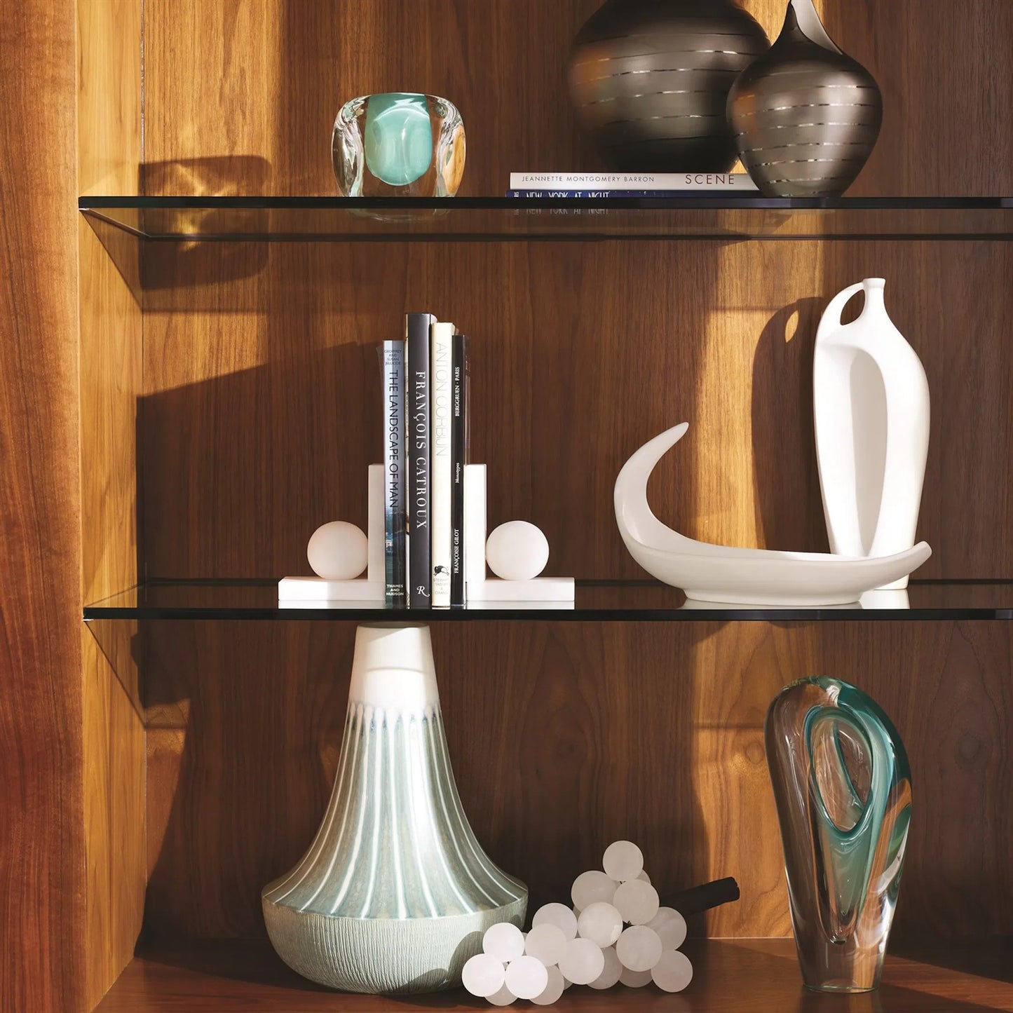 003 SR-827610 | Lifestyle | Alabaster Ball Bookends by Global Views. Made from alabaster in a modern style.