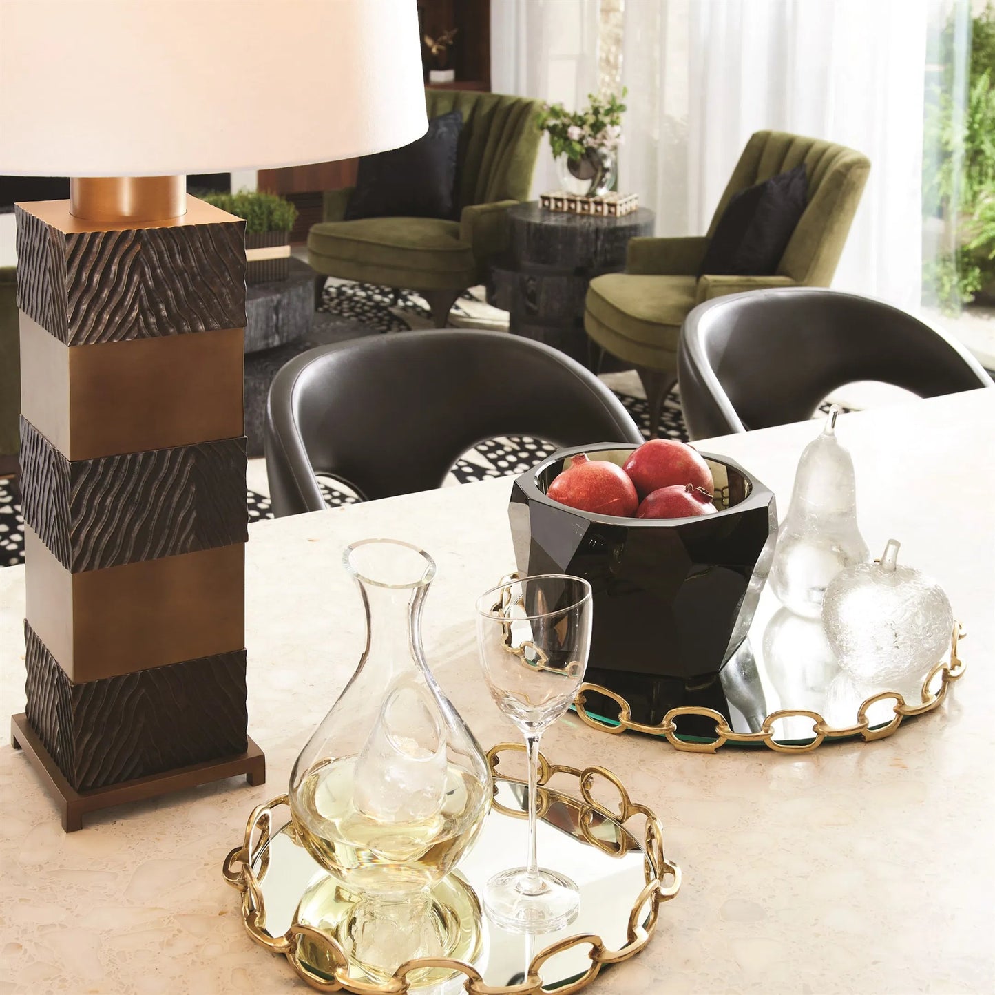 015 SR-701562,SR-701563 | Lifestyle | Linked Mirrored Tray by Global Views in brass. Made from brass, mirror in a transitional style.