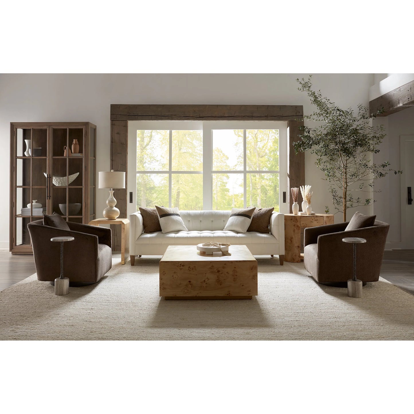 000 SI-2635768 | Lifestyle | Everett Curio Cabinet by Fairfield Chair in brown and biscotti. Made from red oak in a unique style.