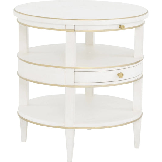 000 SI-2635770 | Primary Silo | Camile End Table by Fairfield Chair in white and linen. Made from rubberwood solids in a unique style.