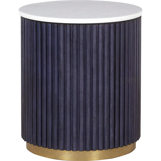 000 SI-2635782 | Primary Silo | Harper Round End Table by Fairfield Chair in dark blue and navy blue. Made from leather, metal accents, marble in a unique style.